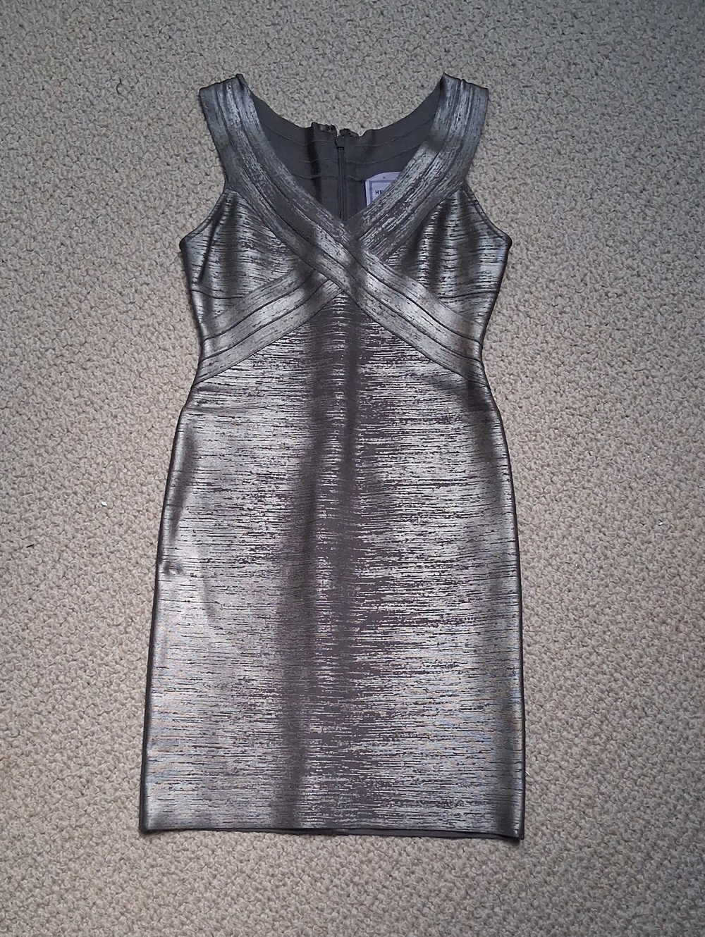 Herve Leger Silver Metallic Bandage Mini Dress
